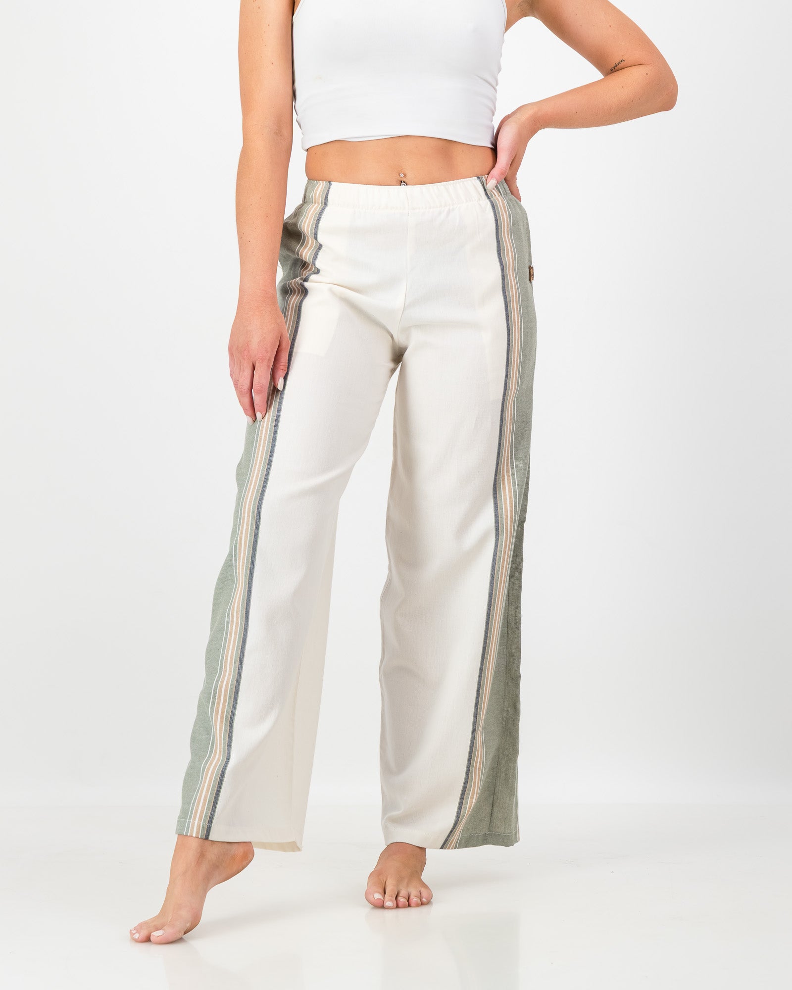 The Kikoy Side-Stripe Trousers – Olive and Cream