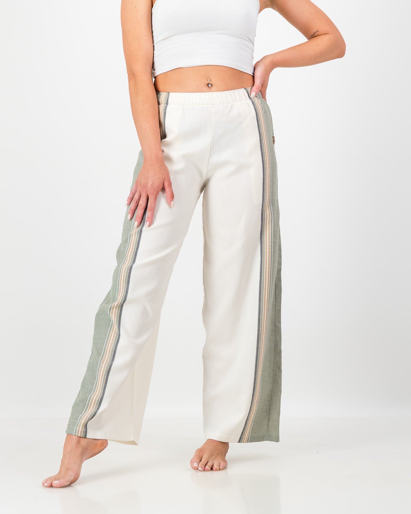 Ladies Trousers - Olive & Cream