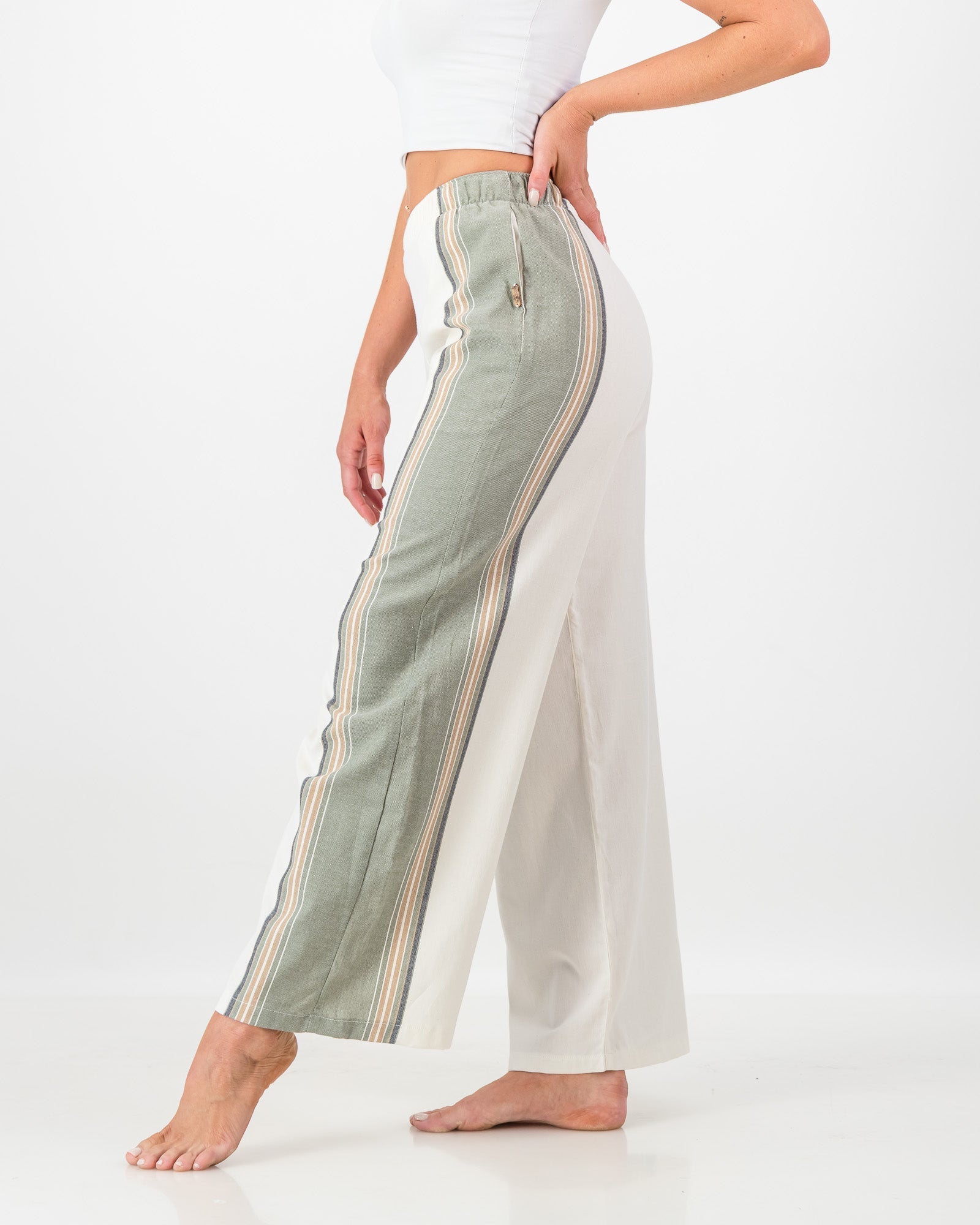 The Kikoy Side-Stripe Trousers – Olive and Cream