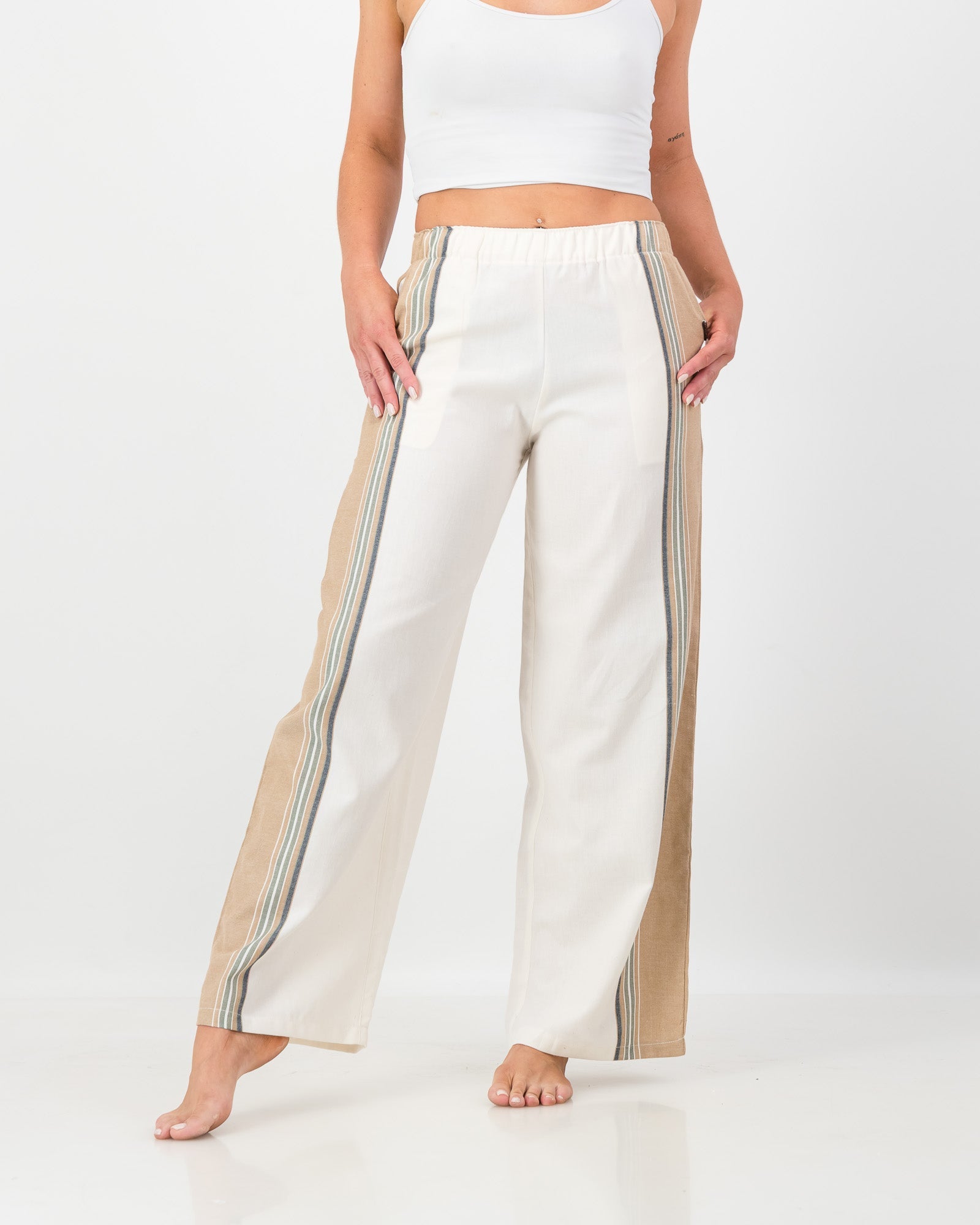 Ladies Trousers - Cream & Tan