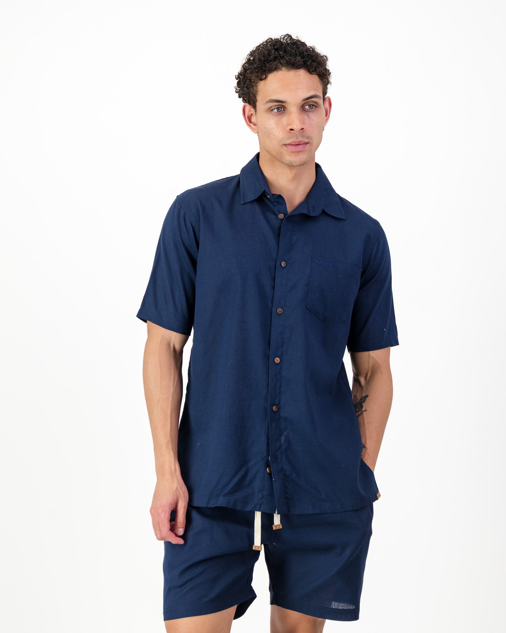 Mens Linen Shorts - Navy Blue