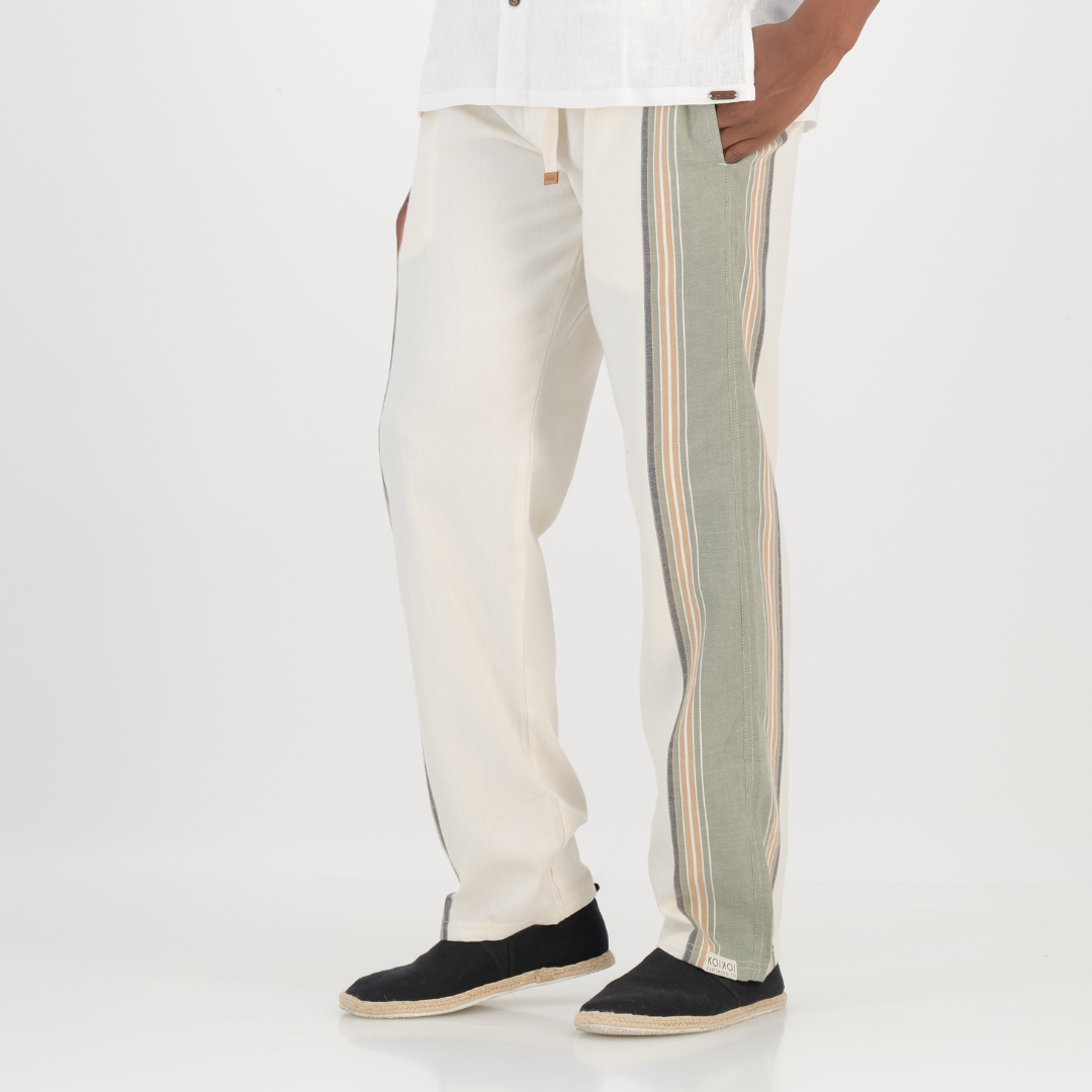 Regular Fit Trousers - Olive & Cream