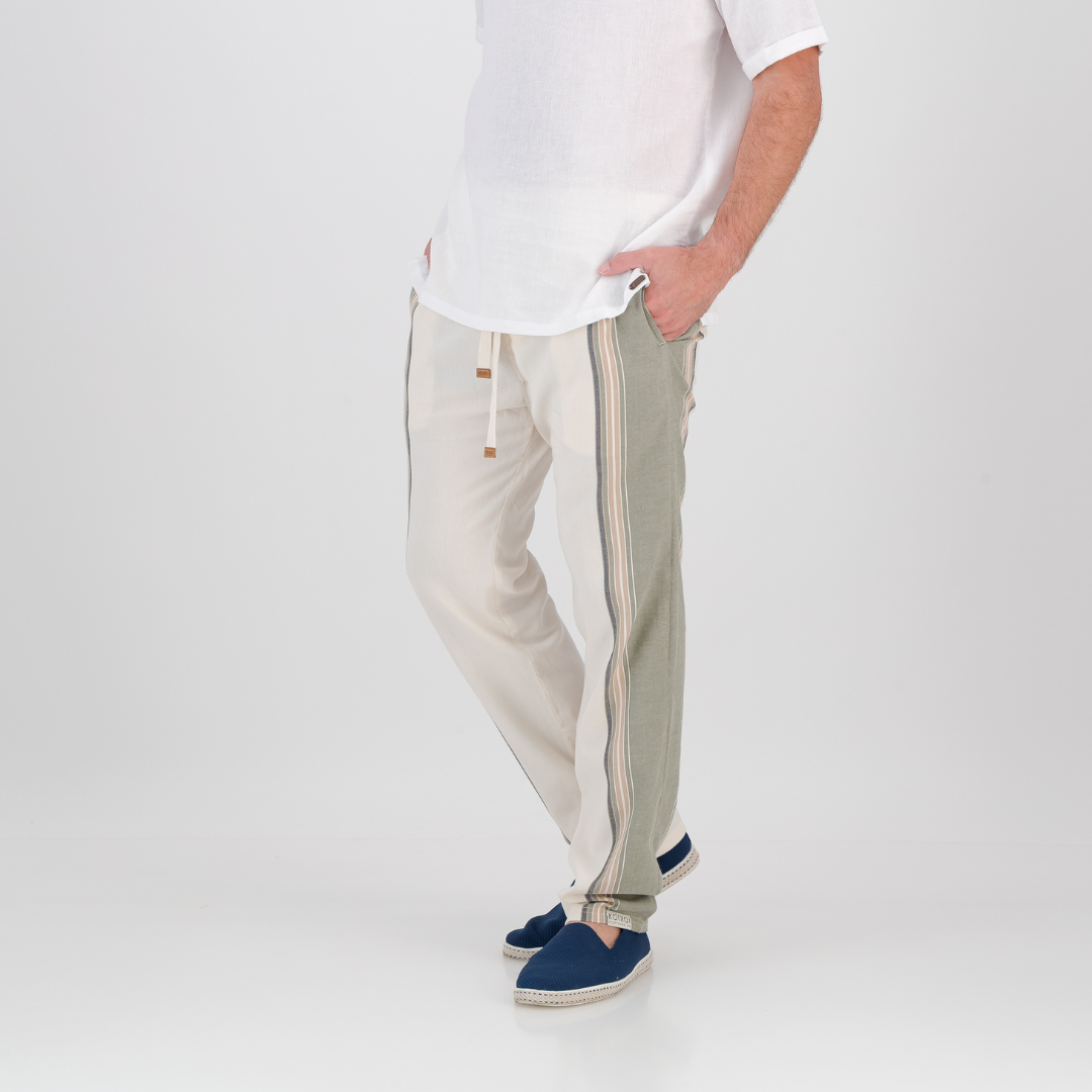 Regular Fit Trousers - Olive & Cream
