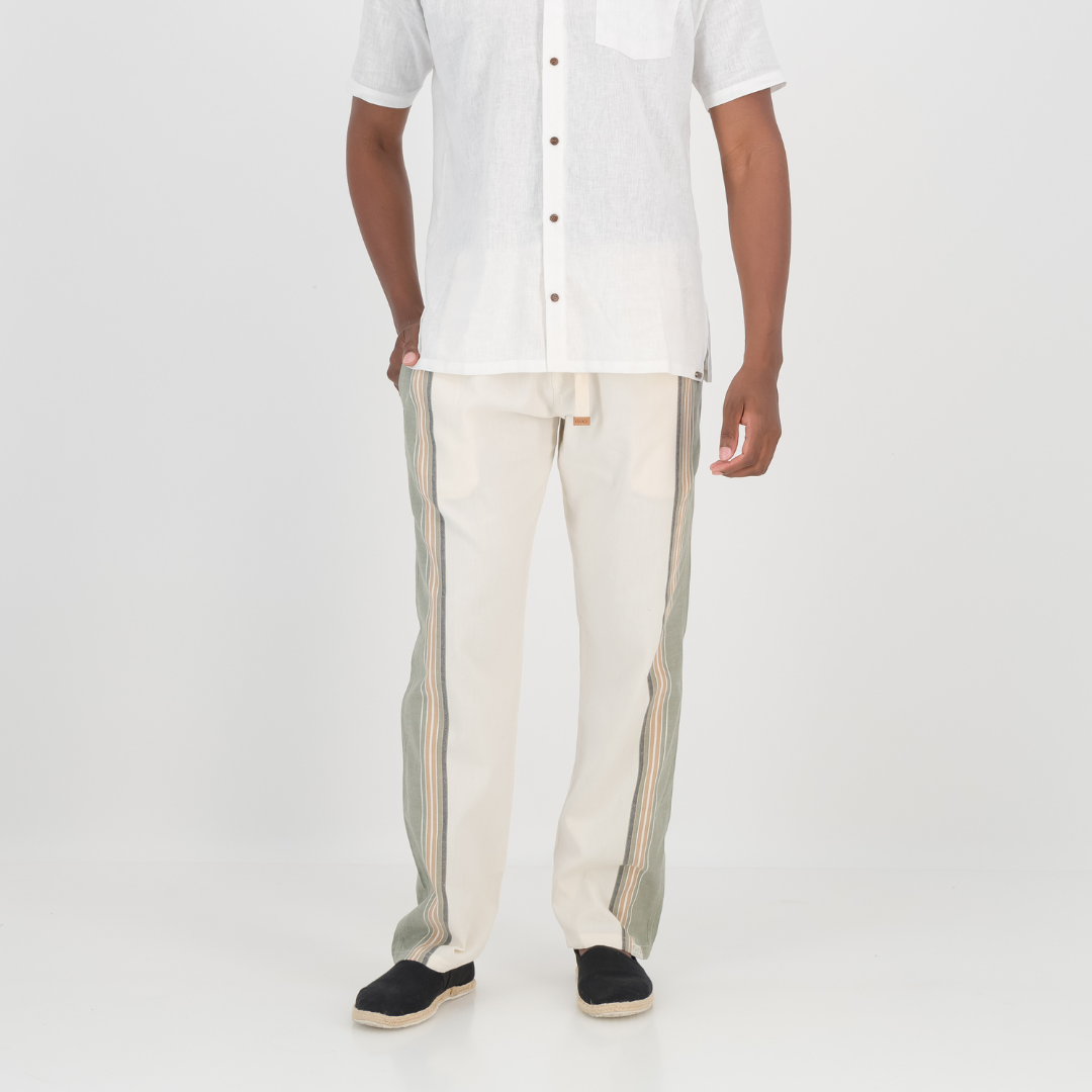 Regular Fit Trousers - Olive & Cream