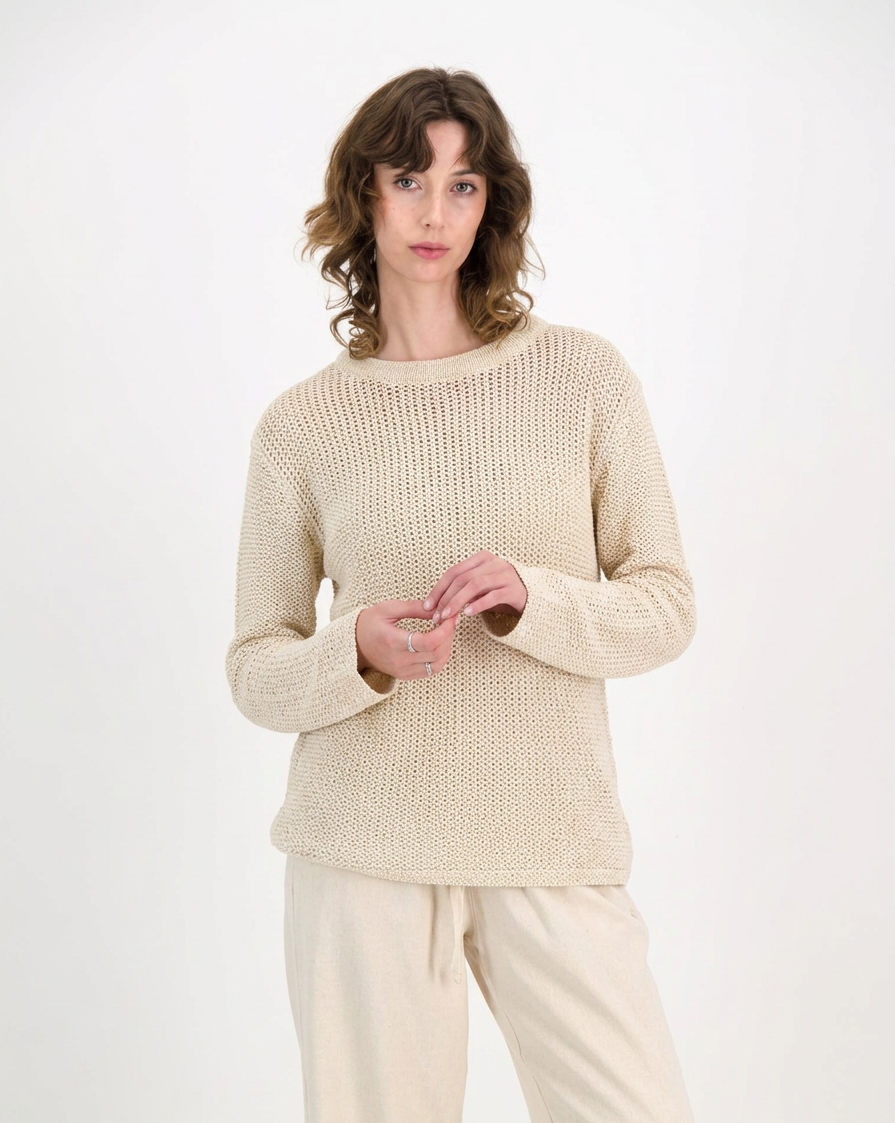 Ladies Thick Rib Round Neck Pullover - Cream