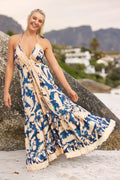 Solstice Halter Dress - Blue Print Maxi