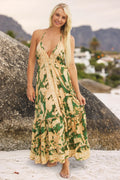 Solstice Halter Dress - Green Print Maxi
