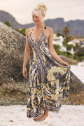 Solstice Halter Dress - Black Print Maxi