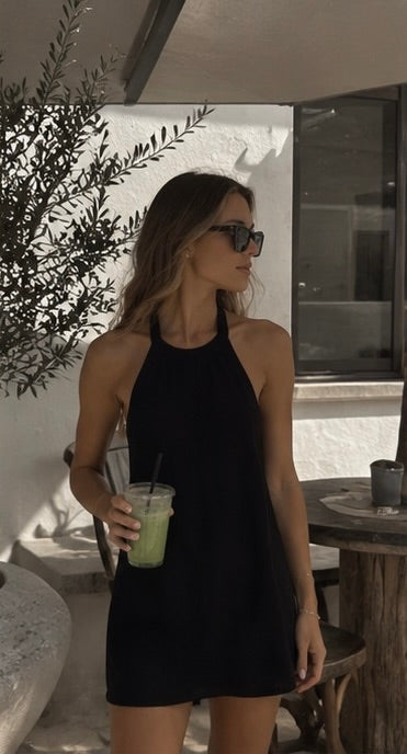 Halter Neck Mini Black Dress