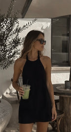 Halter Neck Mini Black Dress