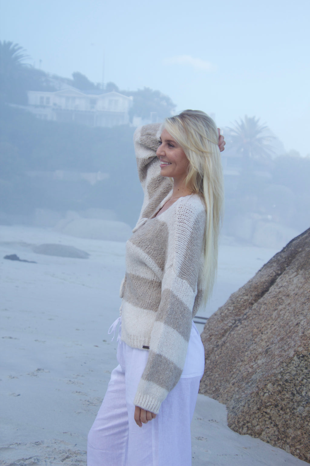 Jenny Striped Tie Cardigan - Stone