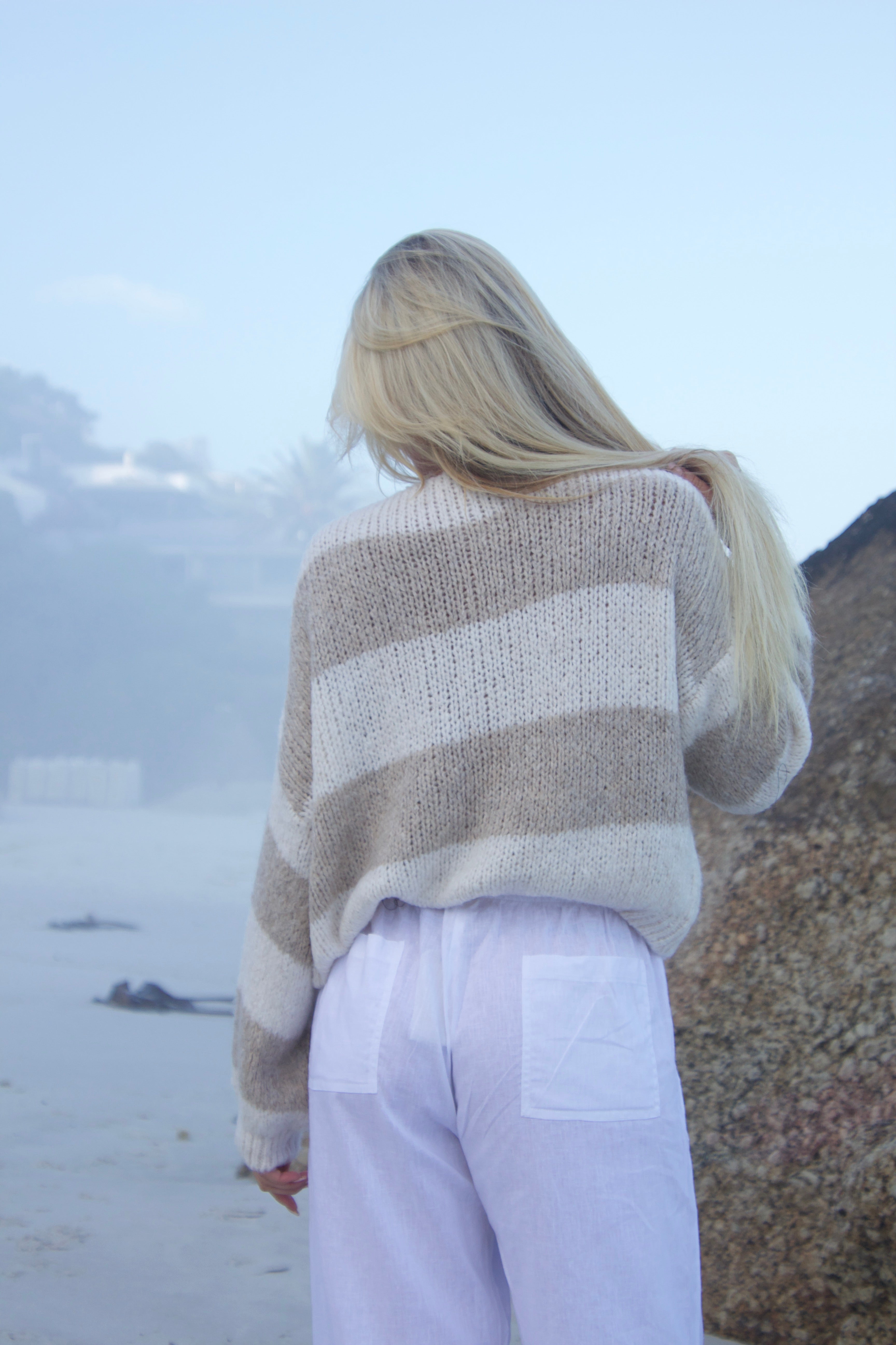 Jenny Striped Tie Cardigan - Stone