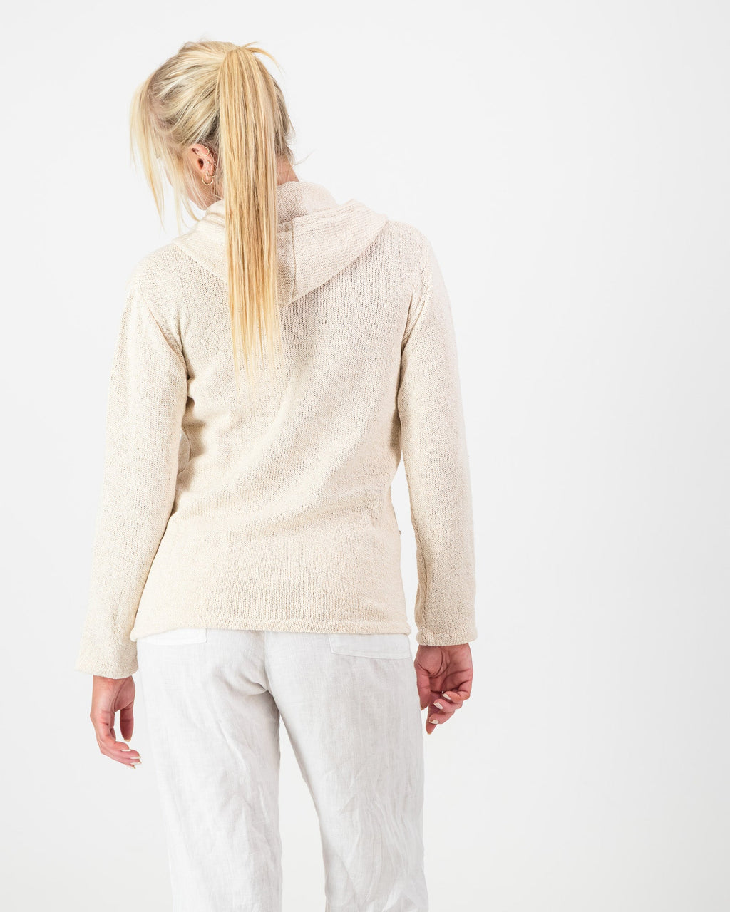 Ladies Knitted Pocket Hoodie - Cream