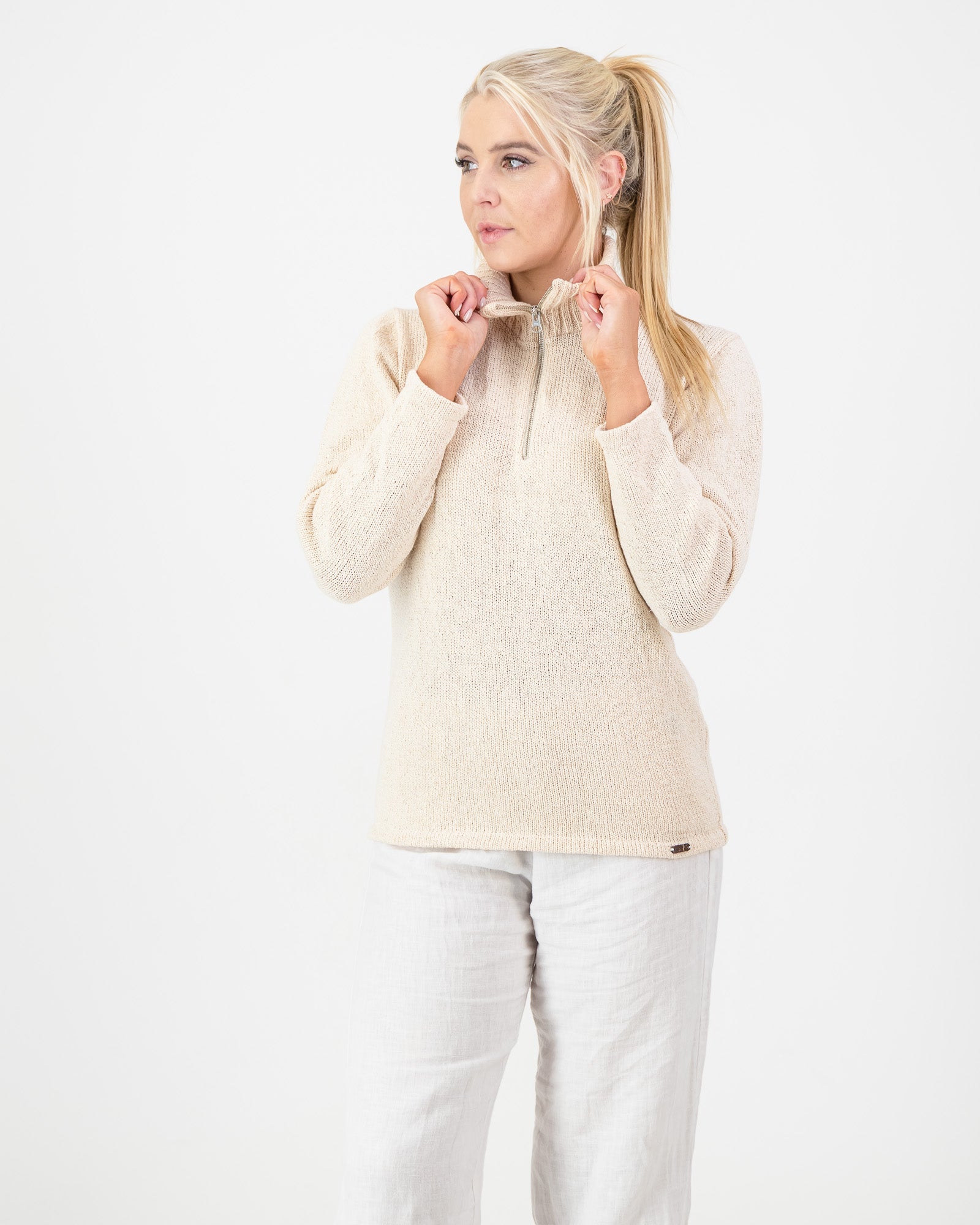 The Womens Coastal Quarter-Zip Pullover Cream
