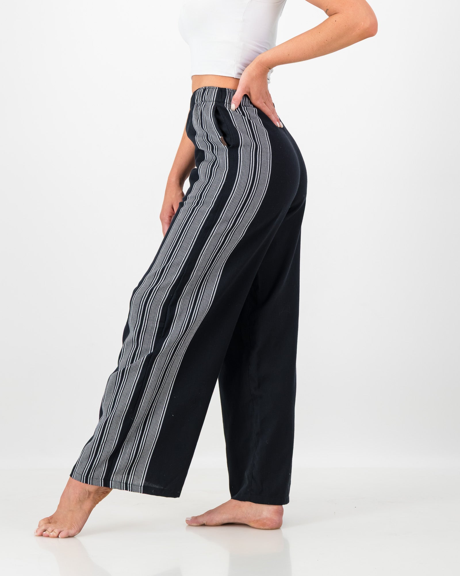 The Kikoy Side-Stripe Trousers – Black Onyx