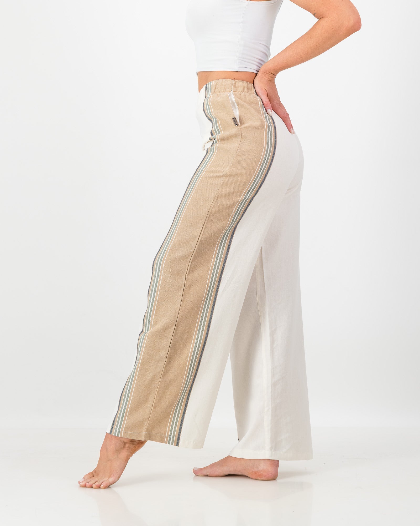 The Kikoy Side-Stripe Trousers – Cream and Tanned