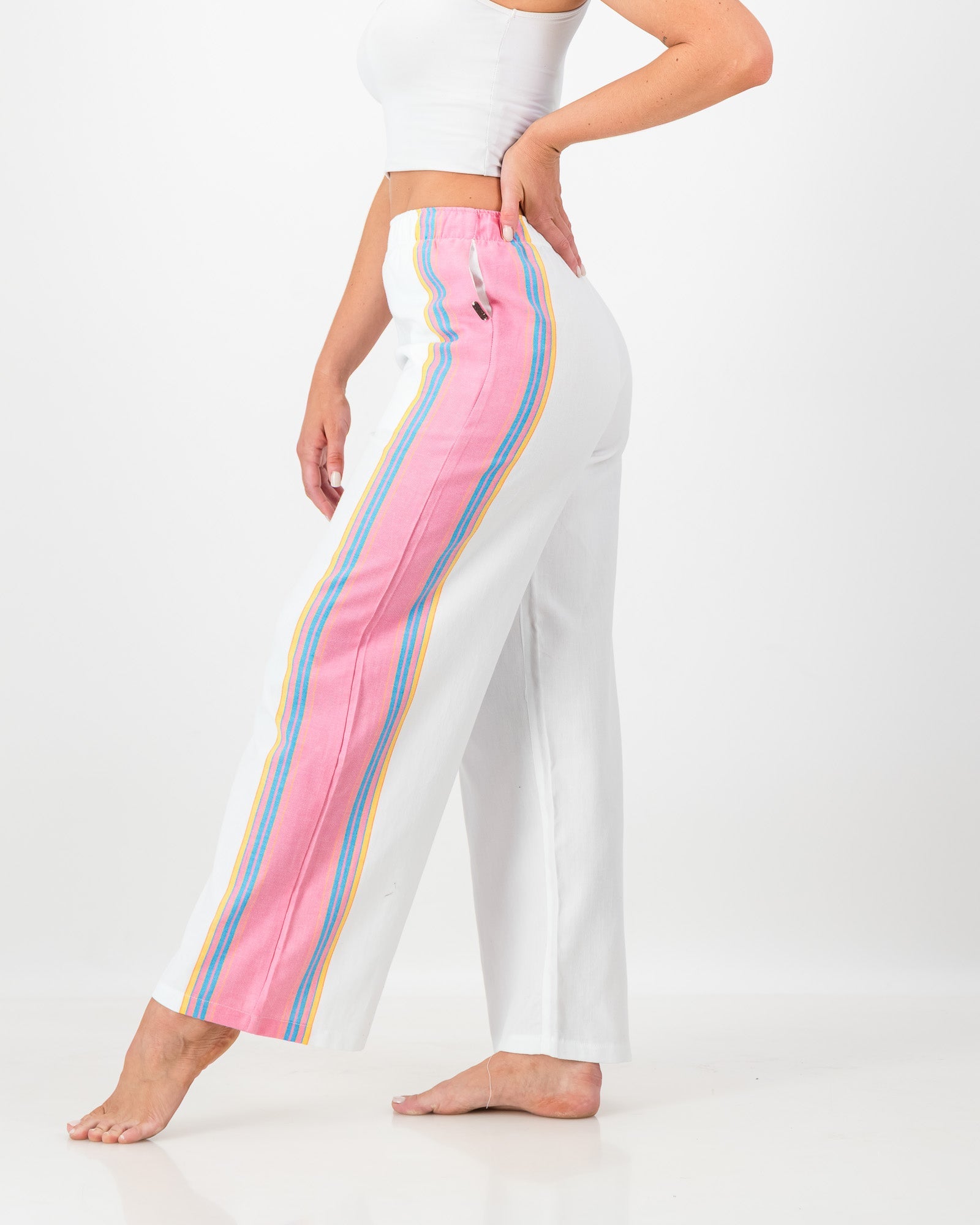The Kikoy Side-Stripe Trousers – Shell Pink