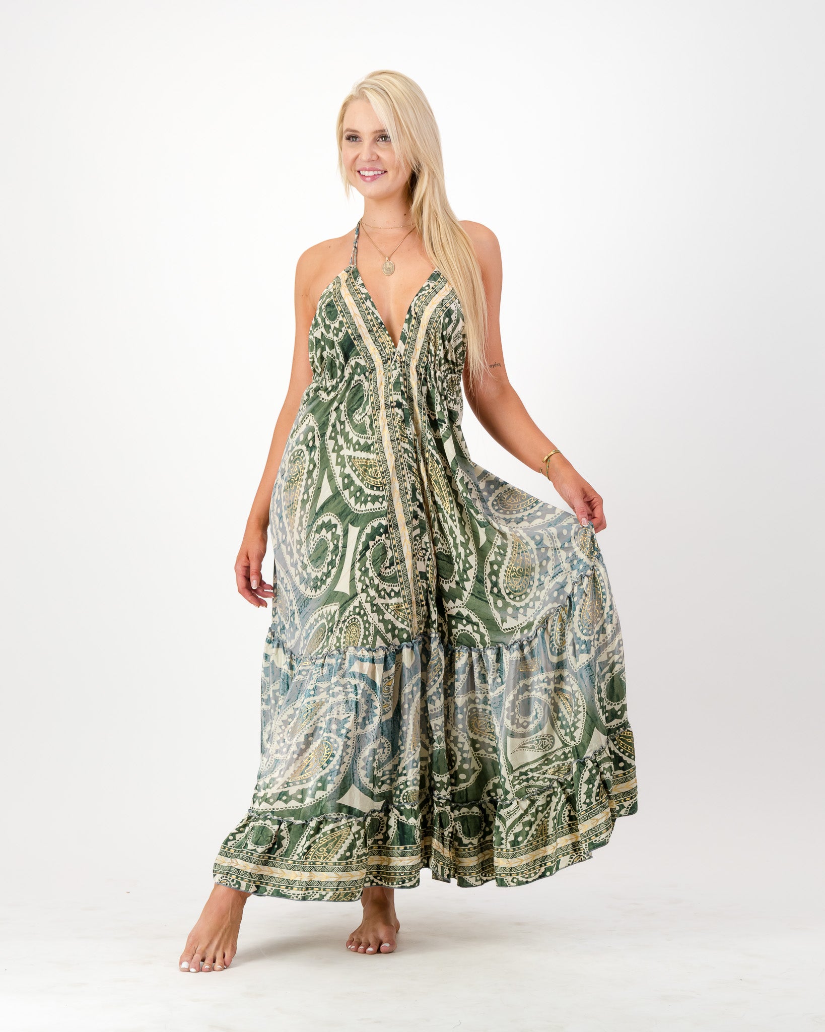 Solstice Halter Dress - Sage Maxi