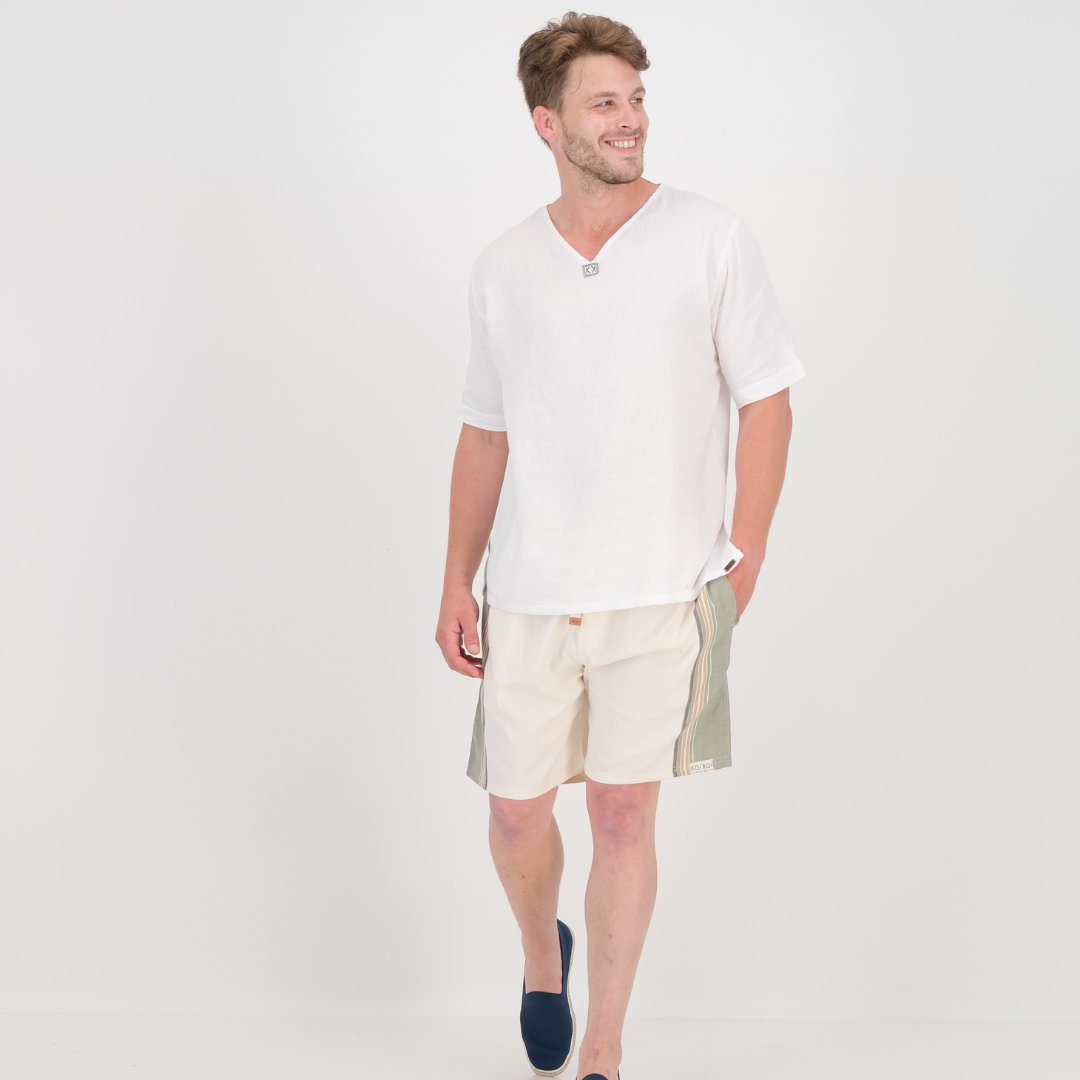 Relaxed Fit Shorts - Olive & Cream