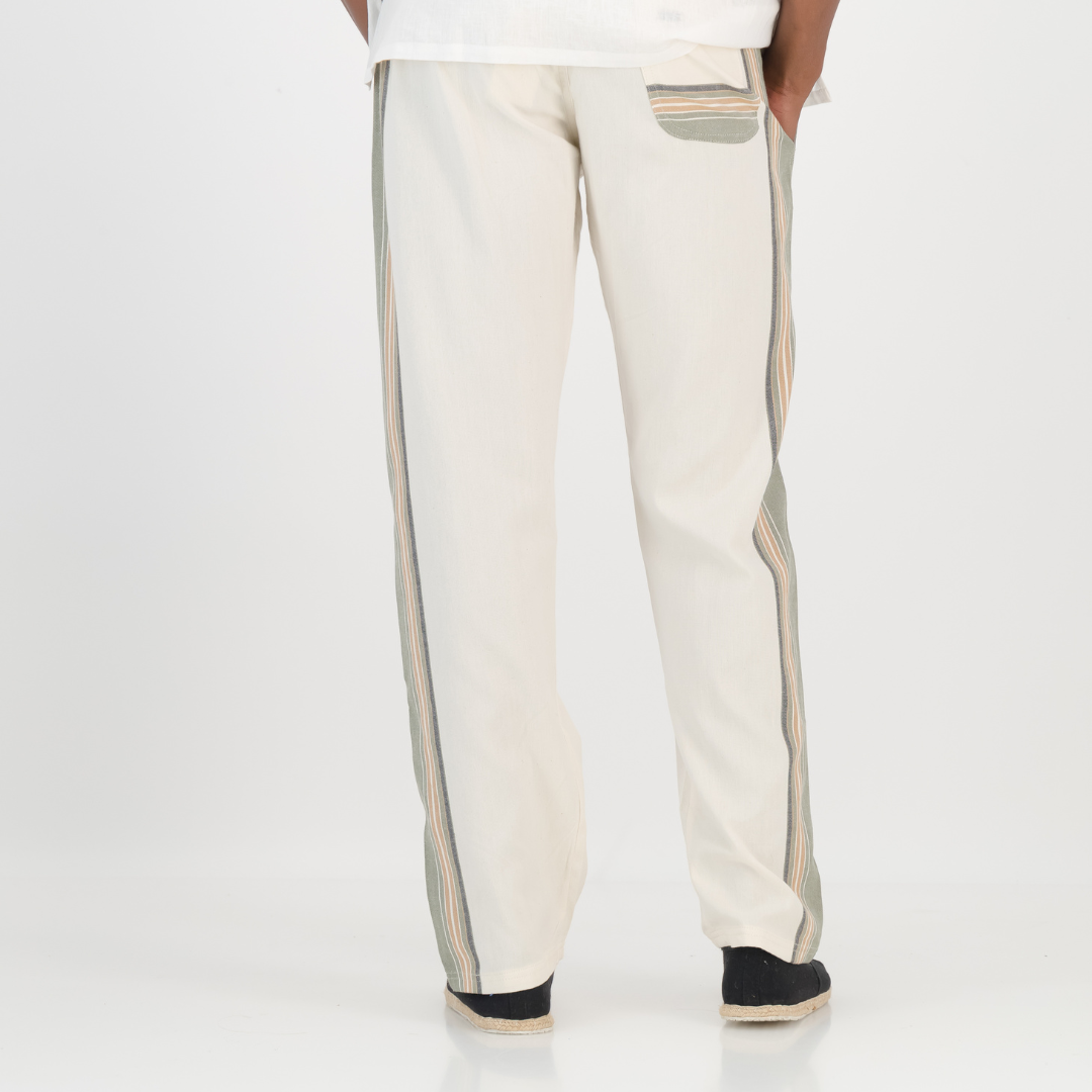 Relaxed Fit Trousers - Olive & Cream