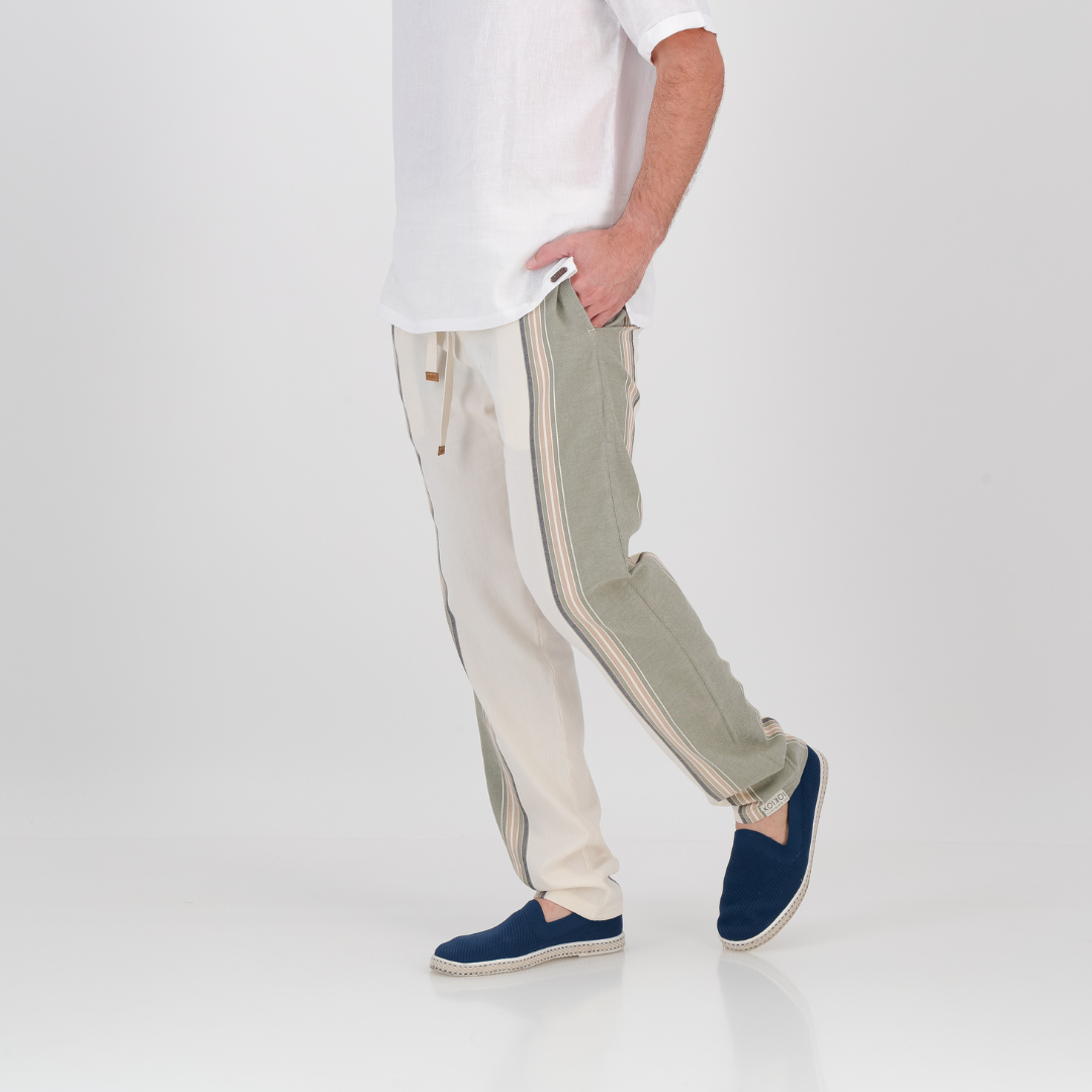 Tailored Fit Trousers - Olive & Cream